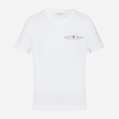 Акція на Футболка бавовняна жіноча GANT Reg Shield Ss T-Shirt 4200290-110 S Біла з принтом від Rozetka