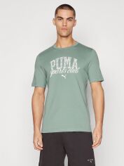 Акція на Футболка бавовняна довга чоловіча Puma Class Graphic Tee 68464330 S Green Moon з принтом від Rozetka