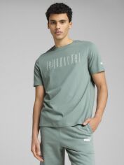 Акція на Футболка бавовняна довга чоловіча Puma Sport Graphic Tee 68461730 S Green Moon з принтом від Rozetka