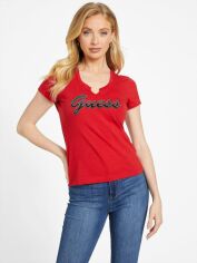 Акція на Футболка бавовняна жіноча Guess 724667754 L Червона з принтом від Rozetka