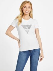 Акція на Футболка бавовняна жіноча Guess 350611054 XL Біла з принтом від Rozetka