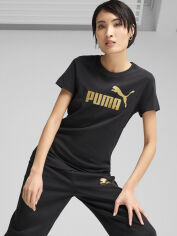 Акція на Футболка бавовняна жіноча Puma Ess Metallic No. 1 Logo Tee 63153651 M Black-Metallic Gold від Rozetka