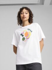 Акція на Футболка бавовняна оверсайз жіноча Puma Graphics Relaxed Fruity Tee 68508502 XS White з принтом від Rozetka
