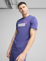 Акція на Футболка бавовняна довга чоловіча Puma Ess 2 Color No. 1 Logo Tee 68470846 XL Blue Crystal з принтом від Rozetka