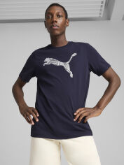 Акція на Футболка бавовняна довга чоловіча Puma Mass Merchants Logo Tee 68466006 S Navy з принтом від Rozetka