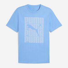 Акція на Футболка бавовняна довга чоловіча Puma Graphics Wording Tee 68482557 S Team Light Blue від Rozetka
