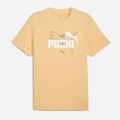 Акція на Футболка бавовняна довга чоловіча Puma Ess Logo Lab Summer Tee 68467141 XL Almost Apricot з принтом від Rozetka