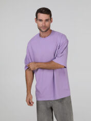 Акція на Футболка бавовняна довга чоловіча Ray Oversize U0104М 2XL/3XL Лілова від Rozetka