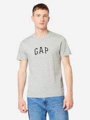 Акція на Футболка бавовняна довга чоловіча GAP 570044-01 2XL Сіра з принтом від Rozetka