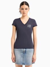 Акція на Футболка бавовняна жіноча Armani Exchange 138161473 XL Синя з принтом від Rozetka