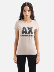 Акція на Футболка бавовняна жіноча Armani Exchange 865317808 XL Бежева з принтом від Rozetka
