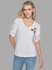 Акція на Футболка бавовняна жіноча Karl Lagerfeld 571011595 S Біла з принтом від Rozetka