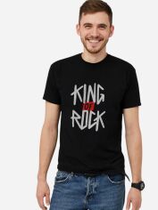 Акція на Футболка бавовняна довга чоловіча MEMO King of Rock MM10009 M Чорна з принтом від Rozetka
