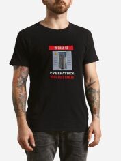 Акція на Футболка бавовняна довга чоловіча Ctrl In case of cyberattack... CNTRLB10001 XL Чорна з принтом від Rozetka