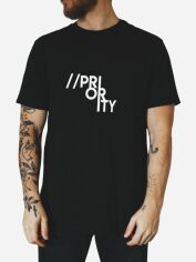 Акція на Футболка бавовняна довга чоловіча Ctrl //Priority CNTRLB10020 XL Чорна з принтом від Rozetka
