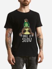 Акція на Футболка бавовняна довга чоловіча Ctrl Take is slow CNTRLB10013 XL Чорна з принтом від Rozetka