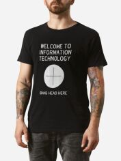 Акція на Футболка бавовняна довга чоловіча Ctrl Welcome to information technology CNTRLB10022 XL Чорна з принтом від Rozetka