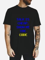 Акція на Футболка бавовняна довга чоловіча Ctrl Talk is cheap, show me the code CNTRLB10035 2XL Чорна з принтом від Rozetka