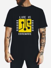 Акція на Футболка бавовняна довга чоловіча Ctrl Life is hardware CNTRLB10036 XL Чорна з принтом від Rozetka