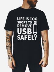 Акція на Футболка бавовняна довга чоловіча Ctrl Life is too... CNTRLB10039 L Чорна з принтом від Rozetka