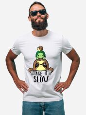 Акція на Футболка бавовняна довга чоловіча Ctrl Take it slow CNTRLW10013 M Біла з принтом від Rozetka