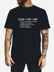 Акція на Футболка бавовняна довга чоловіча Ctrl Ctrl+Alt+Del CNTRLB10006 M Чорна з принтом від Rozetka