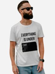 Акція на Футболка бавовняна довга чоловіча Ctrl Everything is under cntrl CNTRLW10010 S Біла з принтом від Rozetka