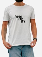 Акція на Футболка бавовняна довга чоловіча Ctrl priority CNTRLW10017 XL Біла з принтом від Rozetka
