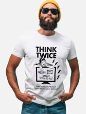 Акція на Футболка бавовняна довга чоловіча Ctrl Think twice CNTRLW10026 S Біла з принтом від Rozetka