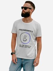 Акція на Футболка бавовняна довга чоловіча Ctrl Programmer CNTRLW10036 XL Біла з принтом від Rozetka