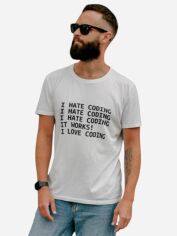Акція на Футболка бавовняна довга чоловіча Ctrl I hate coding... CNTRLW10040 S Біла з принтом від Rozetka