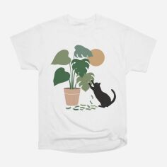 Акція на Футболка бавовняна довга чоловіча WhyNotPrint Кіт WNP1007 XL Біла з принтом від Rozetka