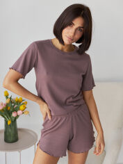 Акція на Піжама (футболка + шорти) жіноча BARWA garments 0357/354 L Коричнева від Rozetka