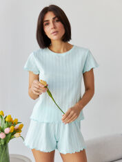 Акція на Піжама (футболка + шорти) жіноча бавовняна BARWA garments 0355/356 S М'ятна від Rozetka