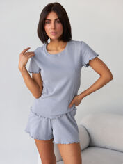 Акція на Піжама (футболка + шорти) жіноча бавовняна BARWA garments 0355/356 M Сіра від Rozetka