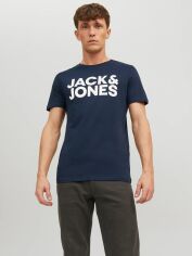 Акція на Футболка бавовняна довга чоловіча Jack & Jones 12151955 L Темно-синя від Rozetka