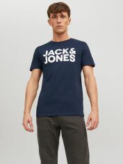 Акція на Футболка бавовняна довга чоловіча Jack & Jones 12151955 S Темно-синя від Rozetka