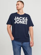 Акція на Футболка бавовняна довга чоловіча Jack & Jones 12158505 4XL Темно-синя від Rozetka