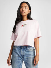 Акція на Футболка бавовняна коротка жіноча Converse Tlmn Vday Crop Os Tee 10028306-680 L Sugar Berry з принтом від Rozetka
