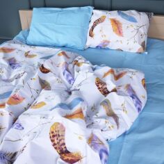 Акція на Комплект постільної білизни MirSon полуторний 143x210 см 17-0743 Blue Feathers бязь від Rozetka