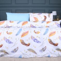 Акція на Комплект постільної білизни MirSon King Size 220x240 см 17-0743 Blue Feathers Ranforce Elite від Rozetka