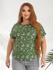 Акція на Блузка жіноча DEMMA 660 58-60 Зелена/Дрібна квіточка від Rozetka