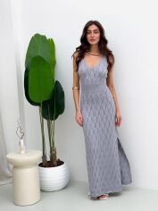 Акція на Плаття довге літнє жіноче ARTKNIT Ажур L-XL Сіра лаванда від Rozetka