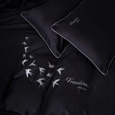 Акція на Комплект постільної білизни MirSon Євро 200х220 см 0055 Black Pearl Freedom Сатин Elit від Rozetka