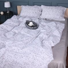 Акція на Комплект постільної білизни MirSon King Size 220х240 см 00-6 Geometry Grey Поплін від Rozetka