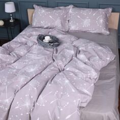 Акція на Комплект постільної білизни MirSon King Size 220х240 см 00-3 Grey Dandelions Поплін від Rozetka