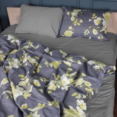 Акція на Комплект постільної білизни MirSon Полуторний 143х210 см 22-1387 Gray Flowers Сатин від Rozetka