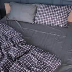 Акція на Простирадло MirSon Сатин 22-1372 Silver Checkered 200x220 см від Rozetka