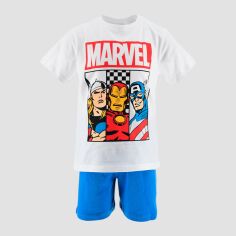 Акція на Дитяча літня піжама для хлопчика Disney Avengers C YE20042 110-116 см Біла/Блакитна від Rozetka