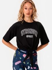 Акція на Футболка бавовняна коротка жіноча Stronger 1391c18 S Чорна від Rozetka
